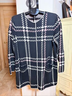 Talbots long knit plaid cardigan